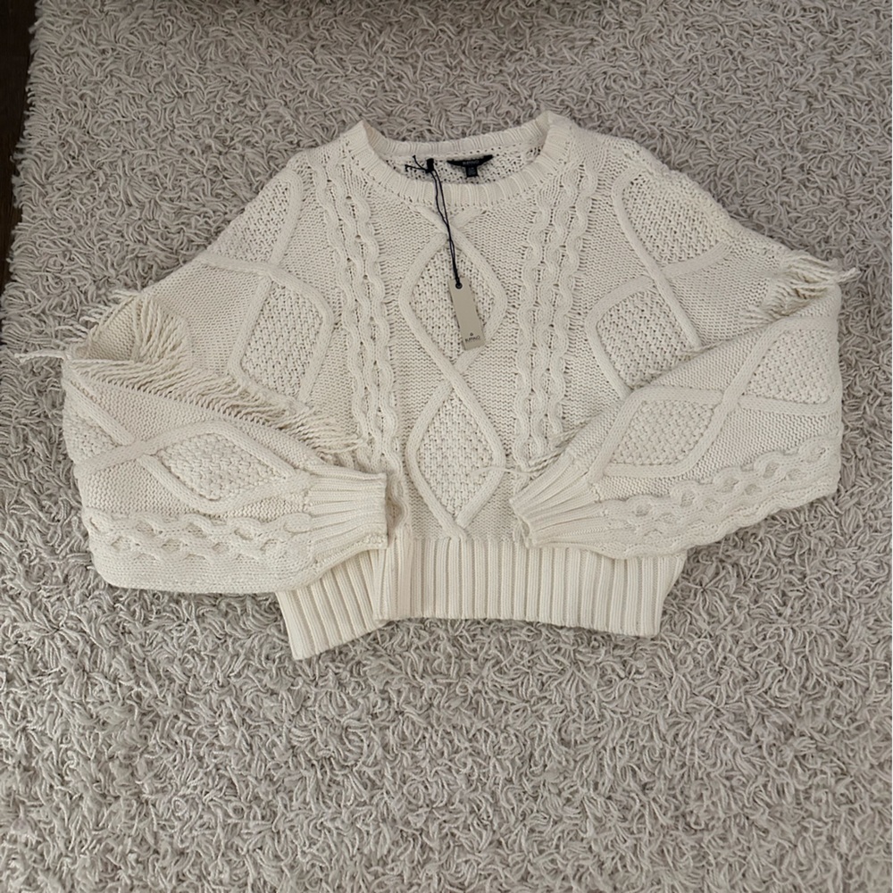 Brand New w Tags Women's Cream Cable Knit Fringe Sweater